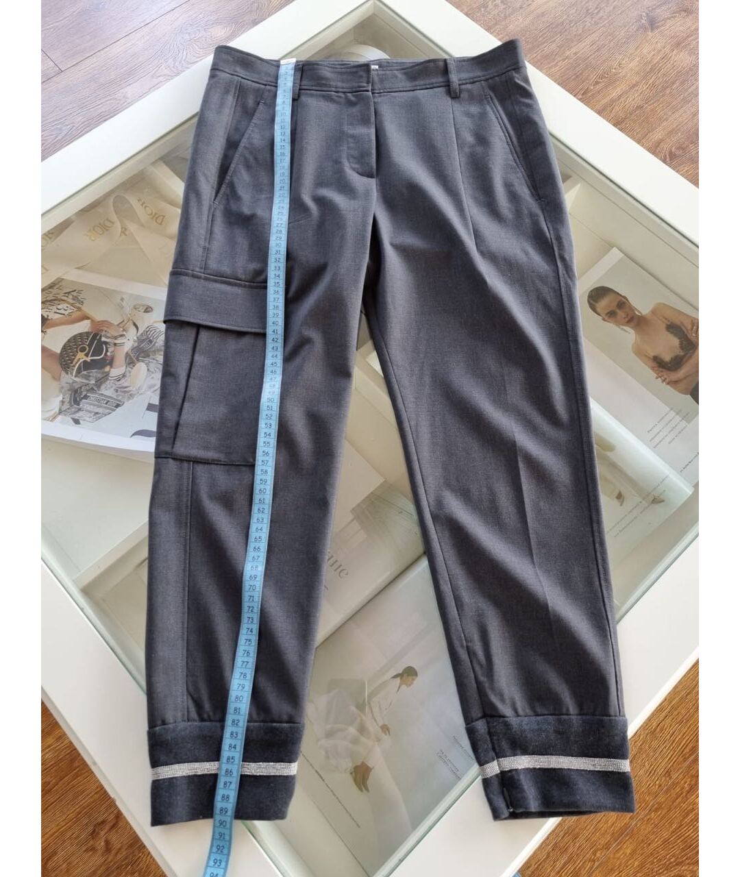 BRUNELLO CUCINELLI Антрацитовые прямые брюки, фото 5