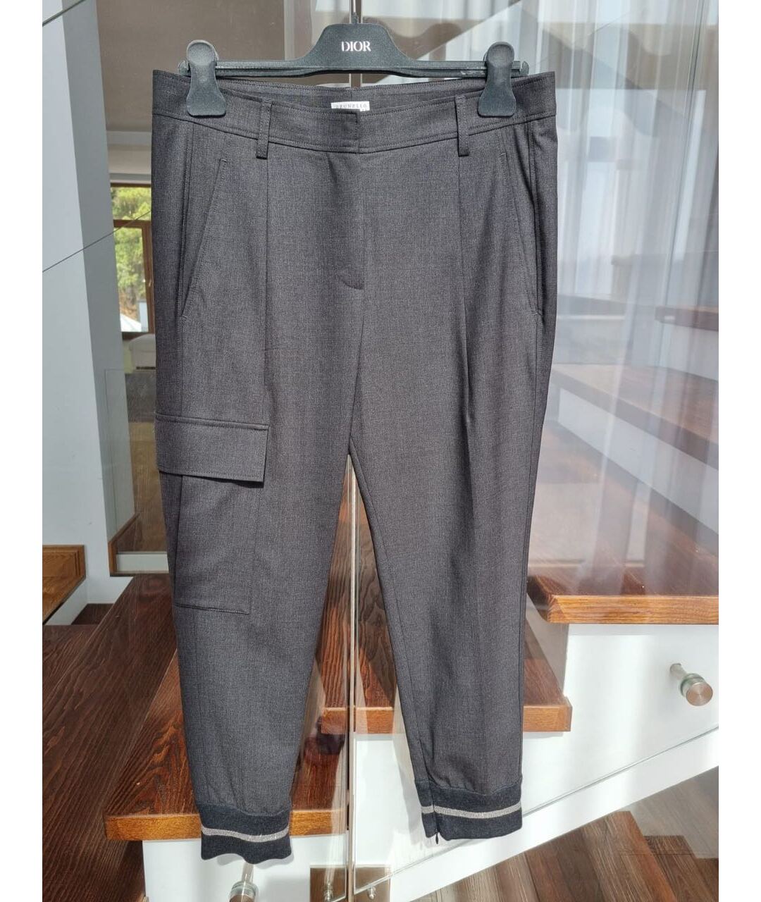 BRUNELLO CUCINELLI Антрацитовые прямые брюки, фото 9