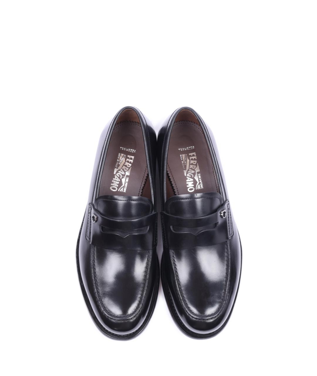 FERRAGAMO Черные кожаные лоферы, фото 4