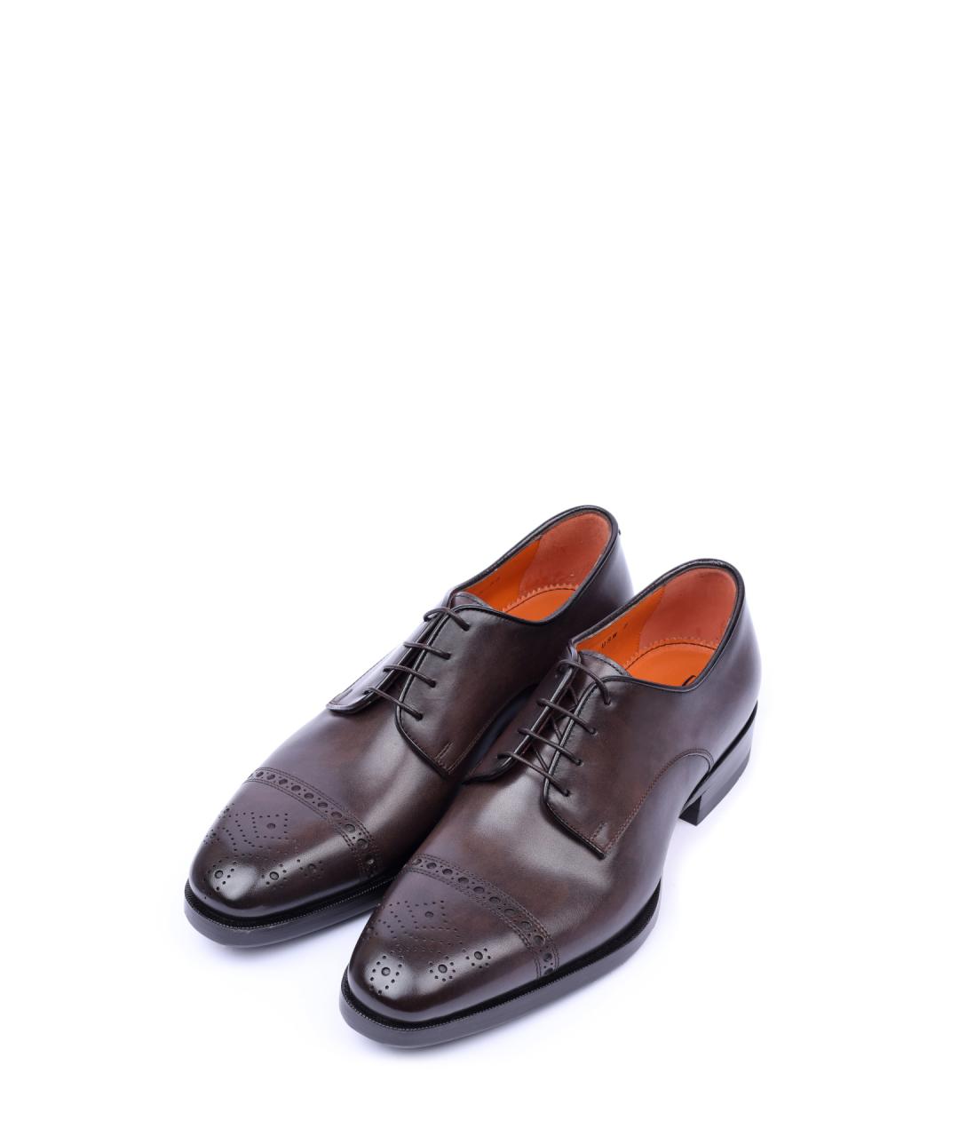 SANTONI Коричневые кожаные туфли, фото 2