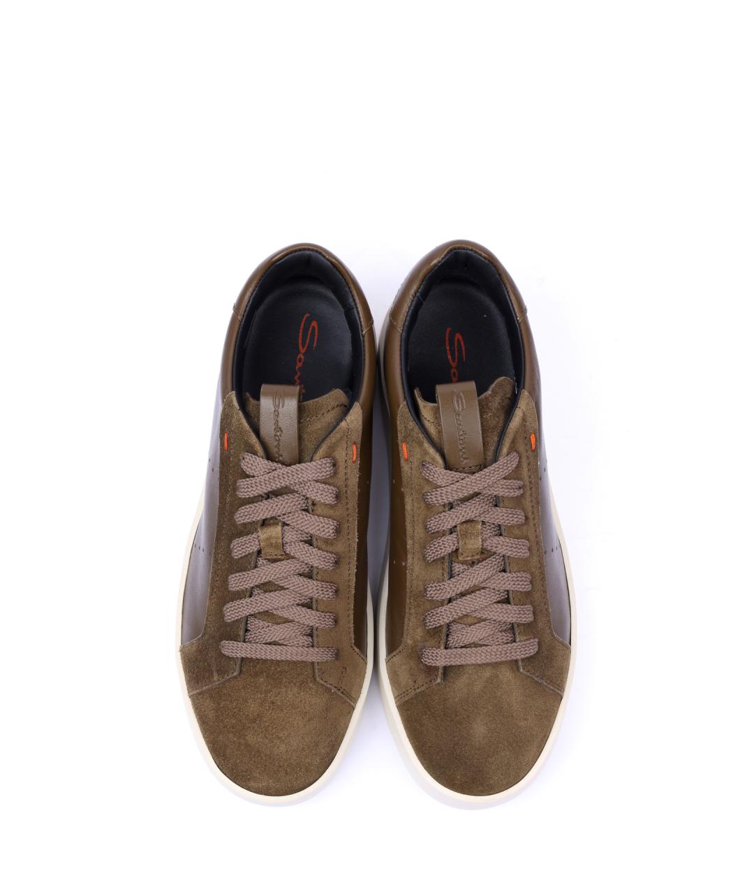 SANTONI Коричневые кожаные низкие кроссовки / кеды, фото 4