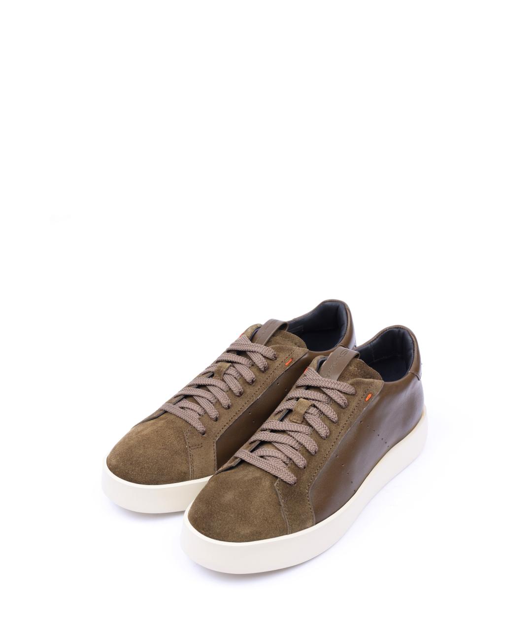 SANTONI Коричневые кожаные низкие кроссовки / кеды, фото 2