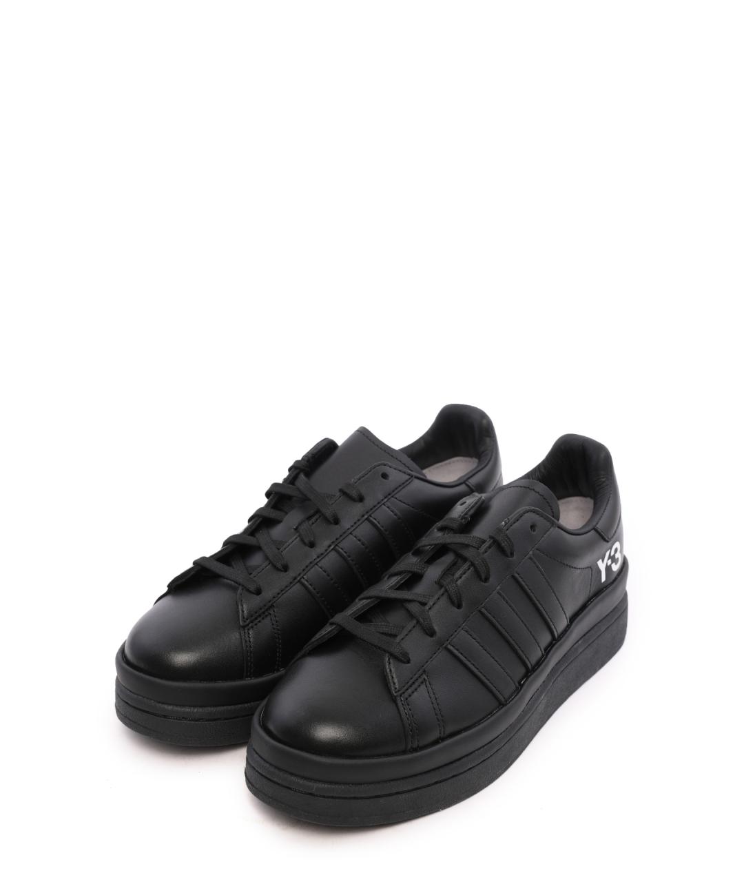 Y-3 Черные кожаные низкие кроссовки / кеды, фото 2