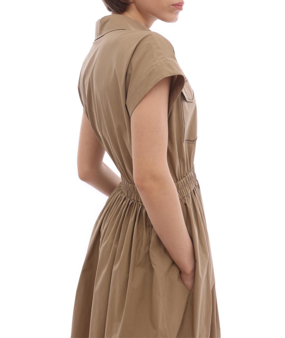 BRUNELLO CUCINELLI Бежевое хлопковое повседневное платье, фото 6