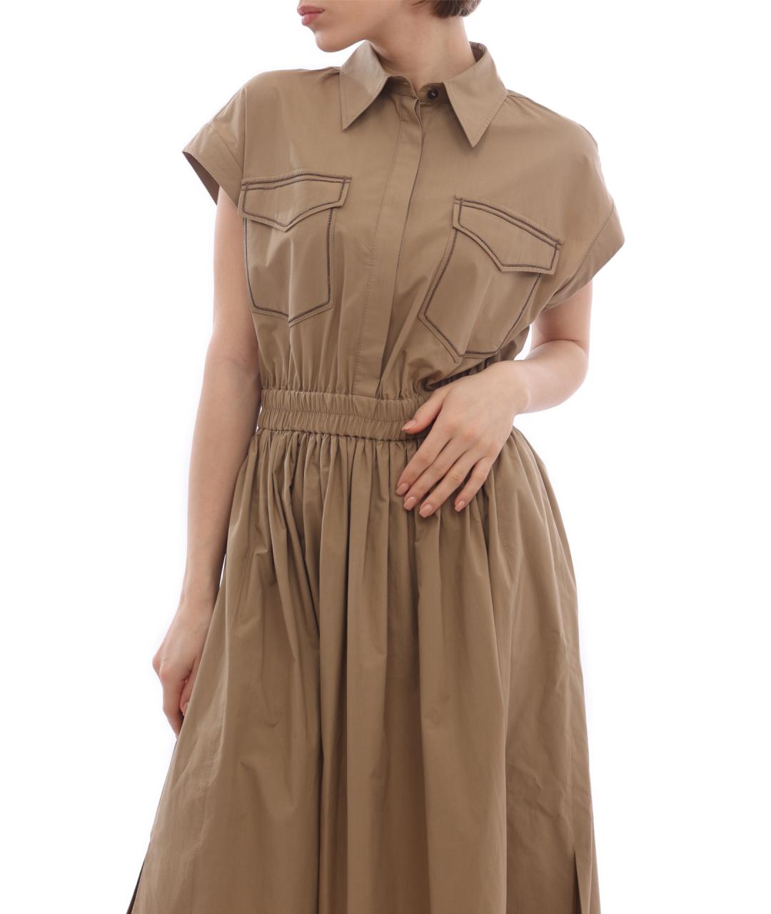 BRUNELLO CUCINELLI Бежевое хлопковое повседневное платье, фото 3