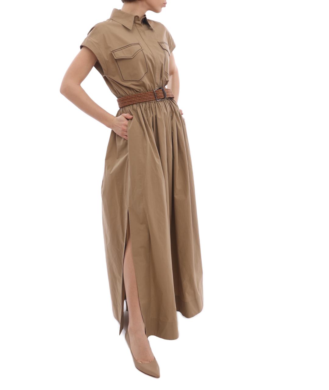 BRUNELLO CUCINELLI Бежевое хлопковое повседневное платье, фото 9