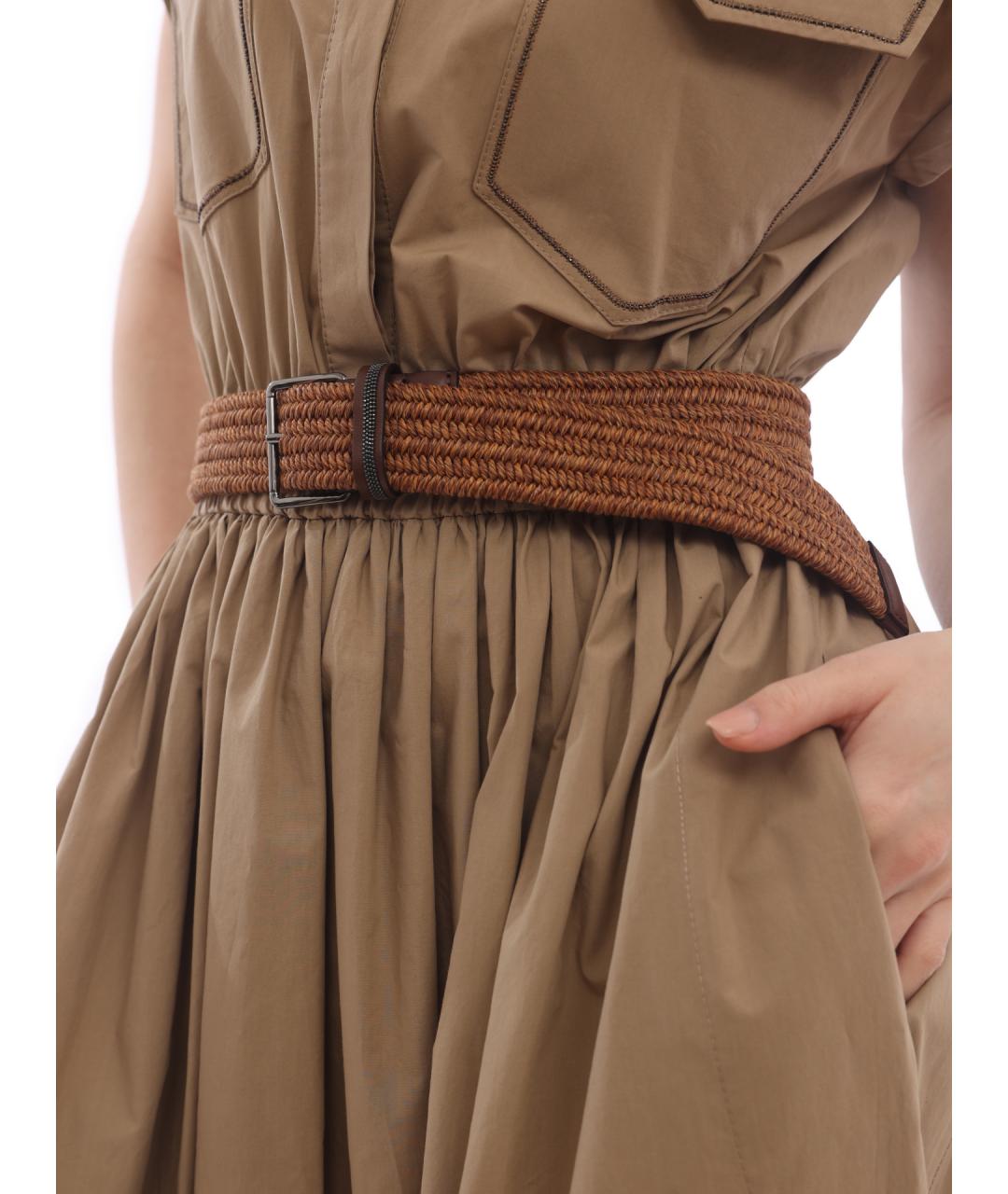 BRUNELLO CUCINELLI Бежевое хлопковое повседневное платье, фото 8