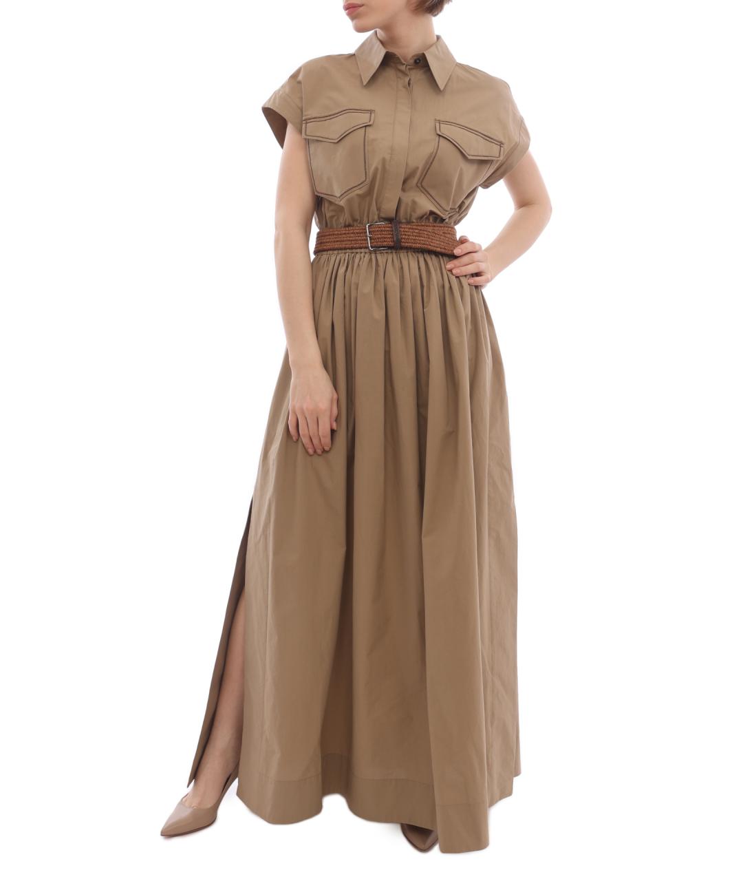BRUNELLO CUCINELLI Бежевое хлопковое повседневное платье, фото 7