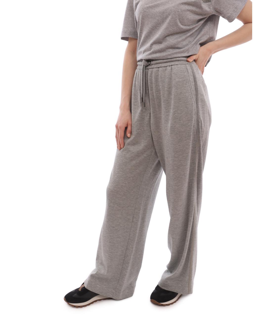 BRUNELLO CUCINELLI Серые хлопковые прямые брюки, фото 5