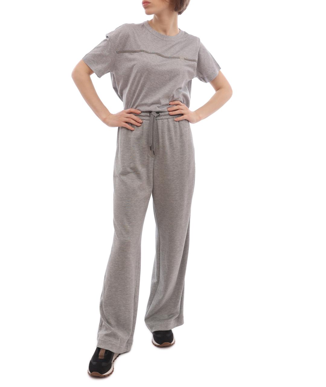 BRUNELLO CUCINELLI Серые хлопковые прямые брюки, фото 3