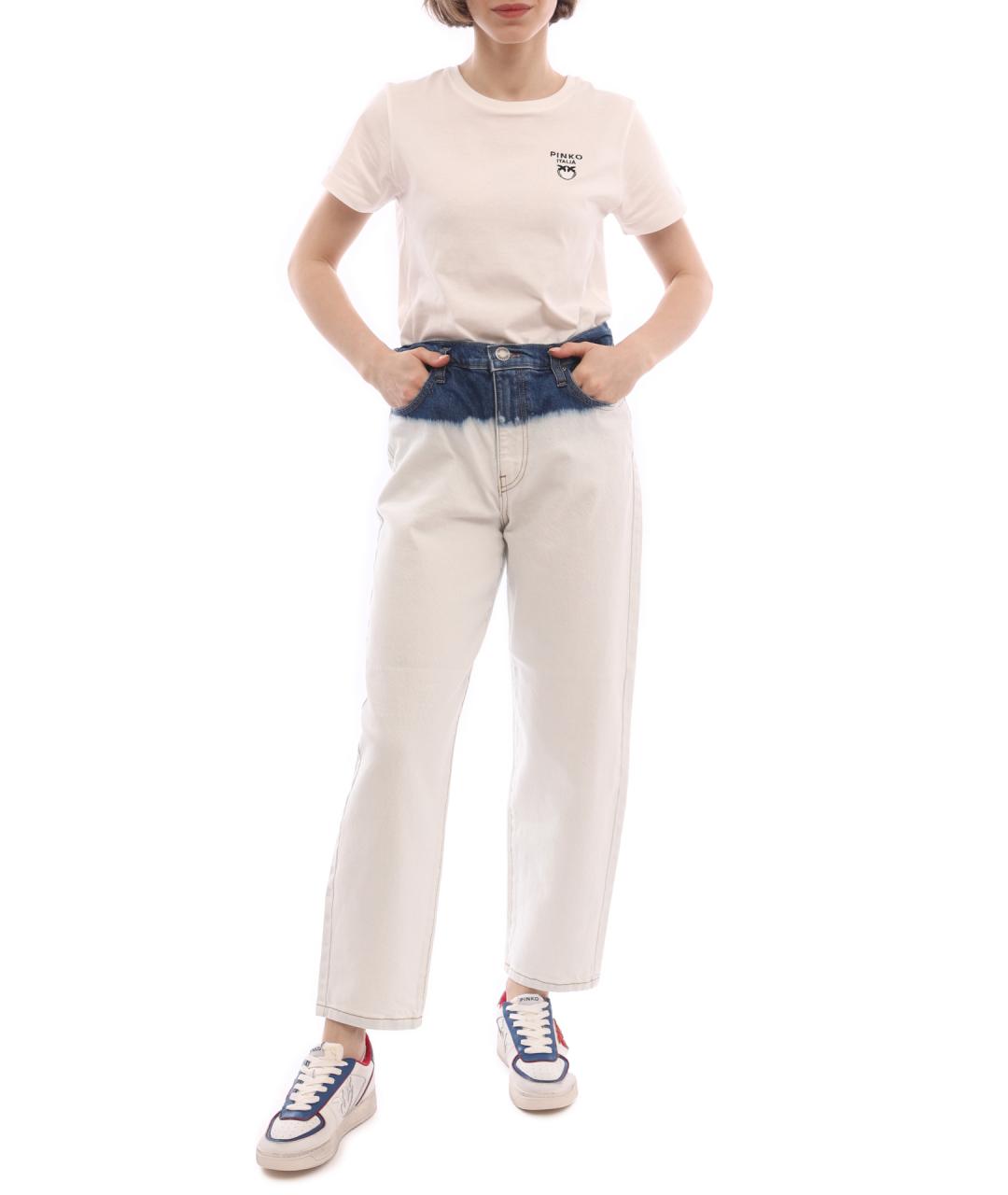 PINKO Белые хлопковые прямые джинсы, фото 2