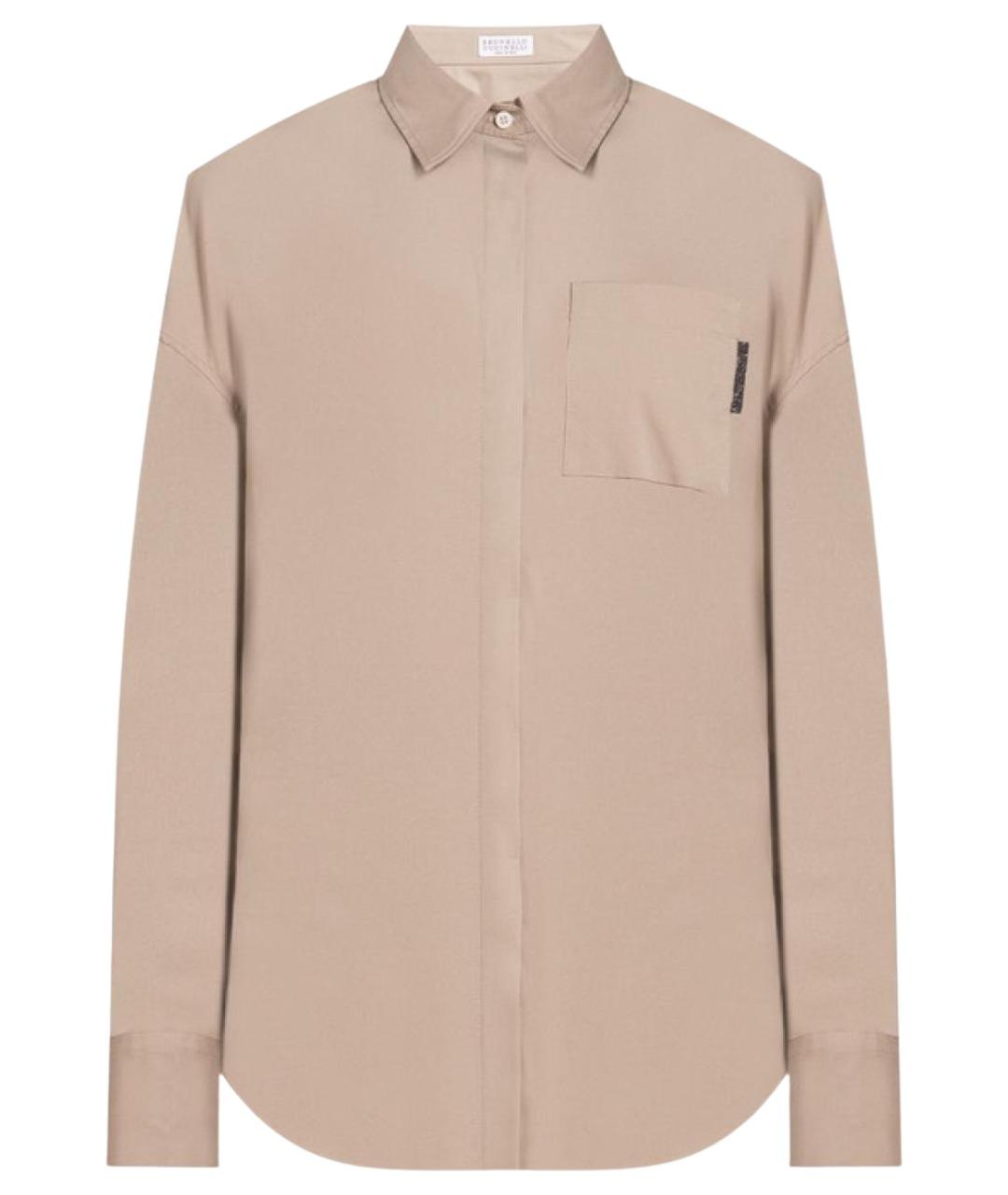 BRUNELLO CUCINELLI Бежевая хлопко-эластановая рубашка, фото 1