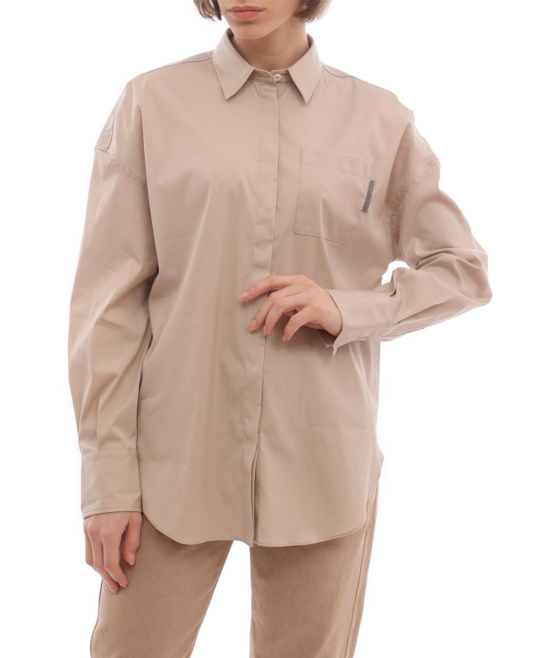 BRUNELLO CUCINELLI Бежевая хлопко-эластановая рубашка, фото 3