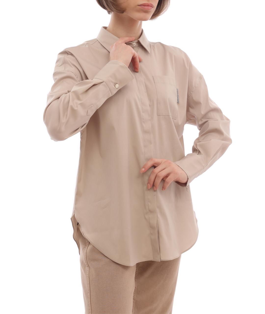 BRUNELLO CUCINELLI Бежевая хлопко-эластановая рубашка, фото 6