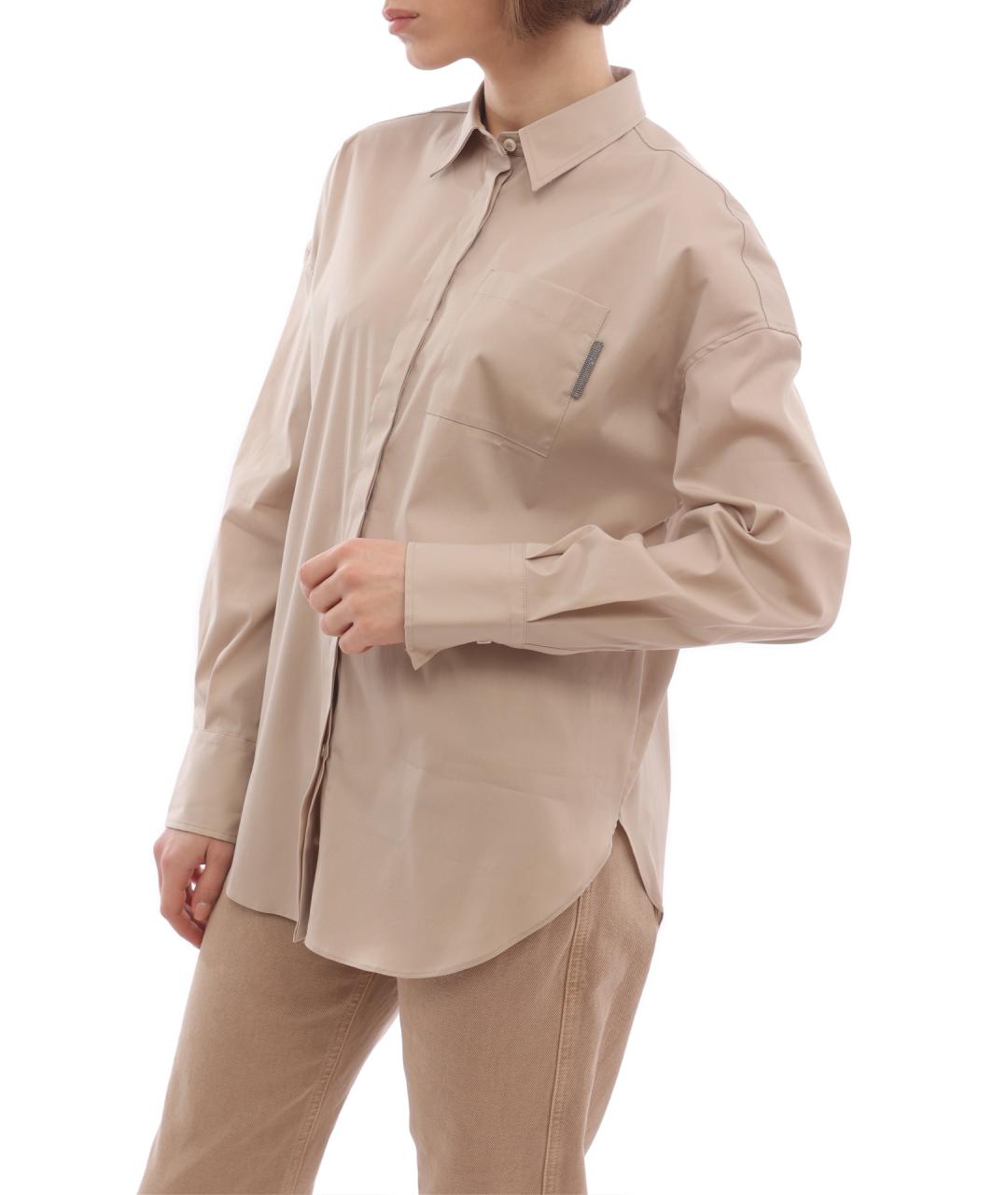 BRUNELLO CUCINELLI Бежевая хлопко-эластановая рубашка, фото 4