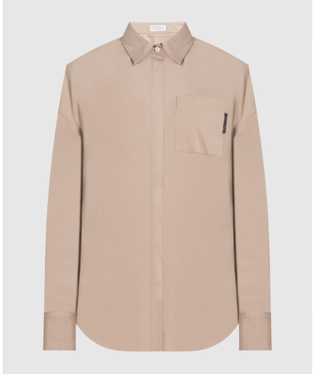 BRUNELLO CUCINELLI Бежевая хлопко-эластановая рубашка, фото 8