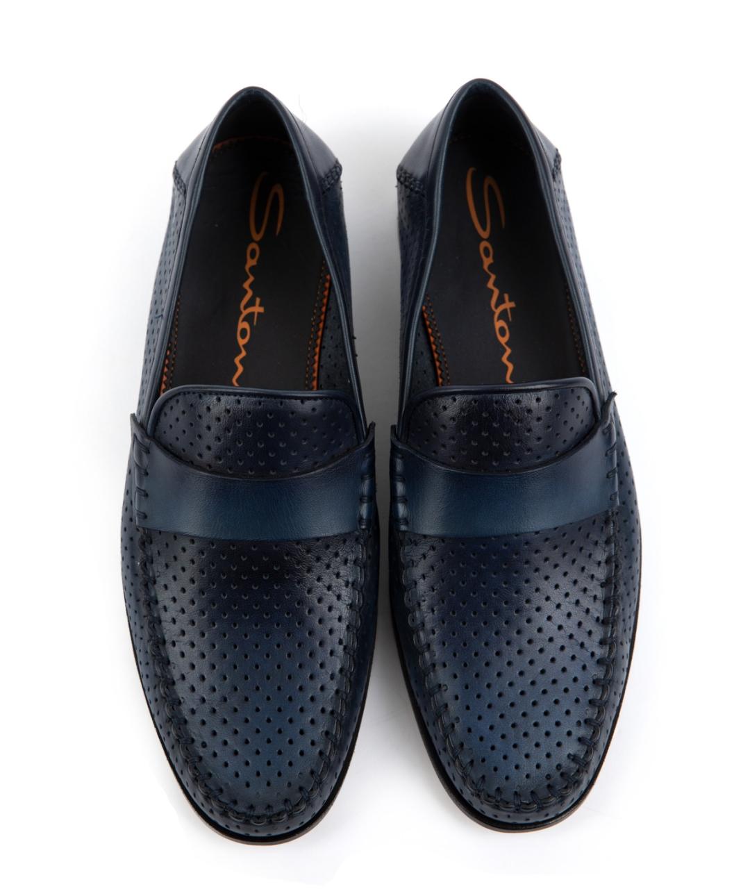 SANTONI Синие кожаные лоферы, фото 4