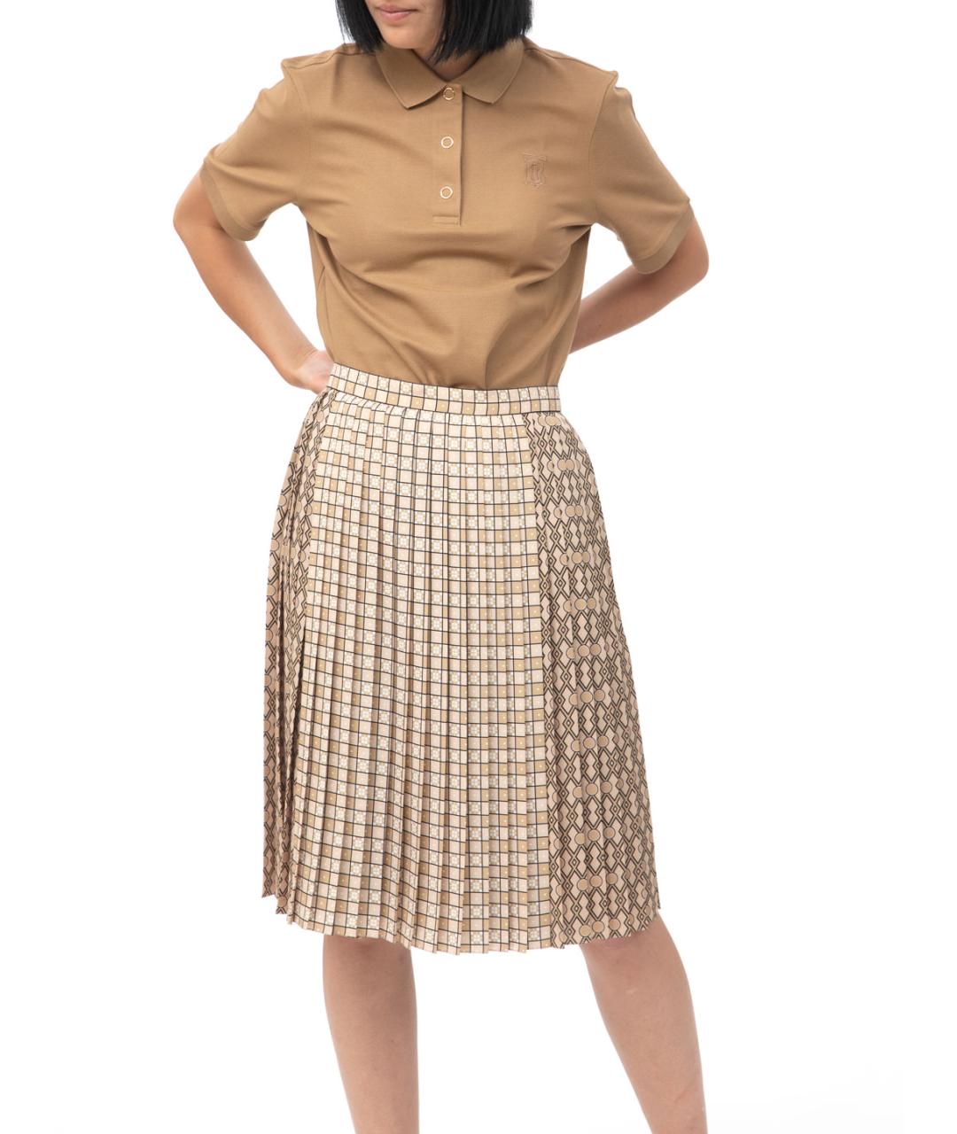 BURBERRY Бежевая полиэстеровая юбка миди, фото 1