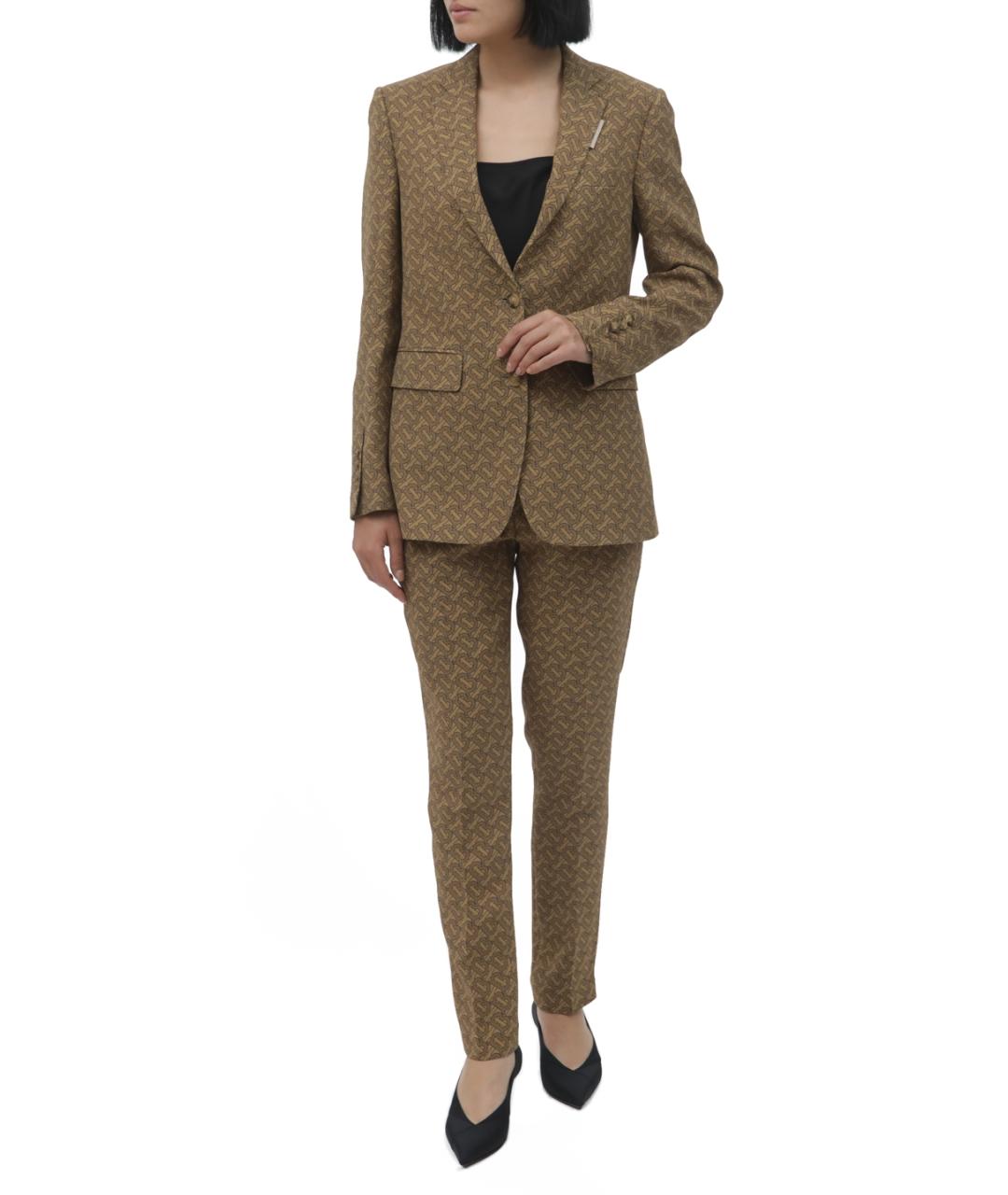 BURBERRY Коричневые шелковые прямые брюки, фото 1