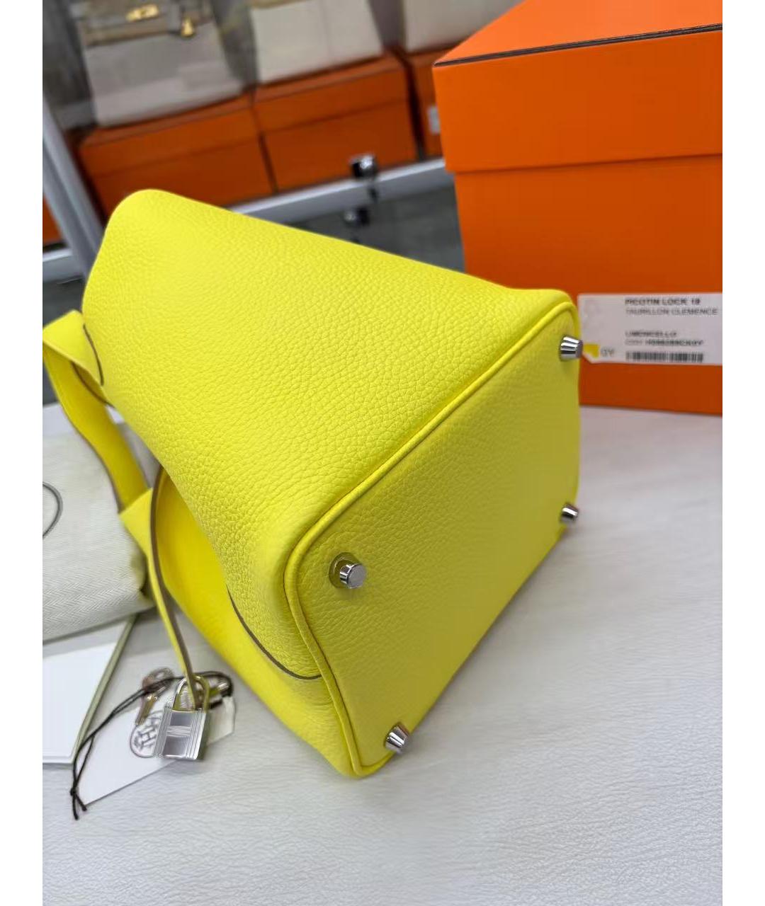 HERMES Желтая кожаная сумка с короткими ручками, фото 4