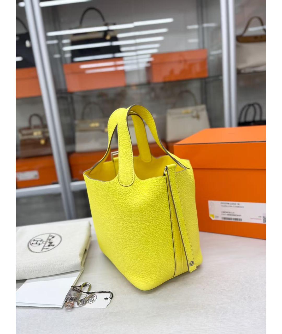 HERMES Желтая кожаная сумка с короткими ручками, фото 2