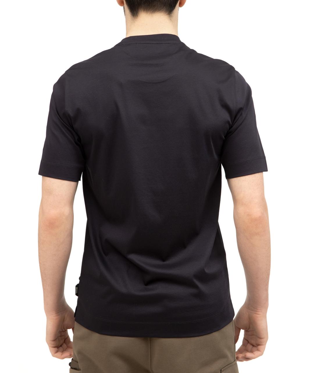 ZZEGNA Темно-синяя хлопковая футболка, фото 4