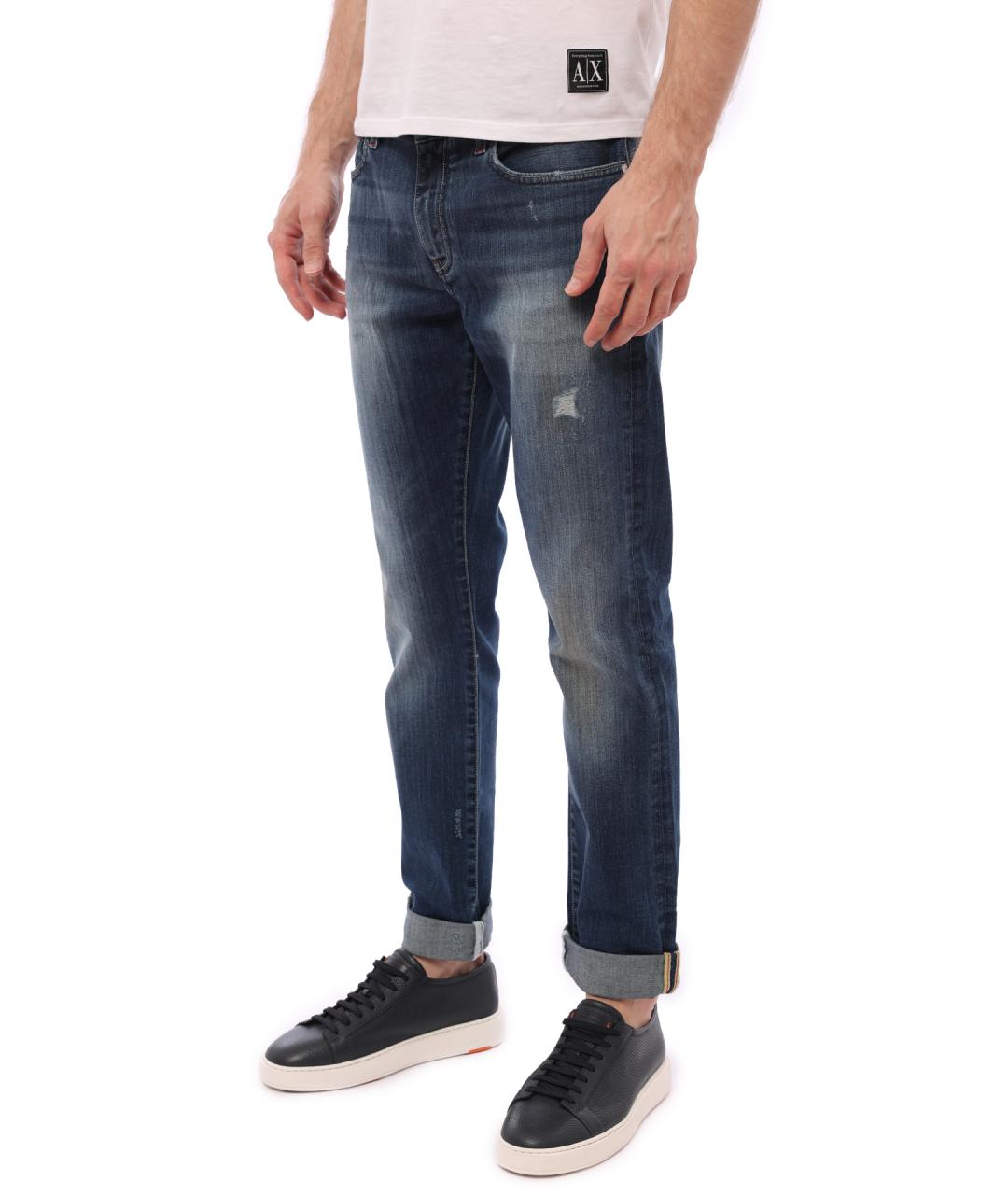 ARMANI EXCHANGE Синие хлопко-эластановые прямые джинсы, фото 3