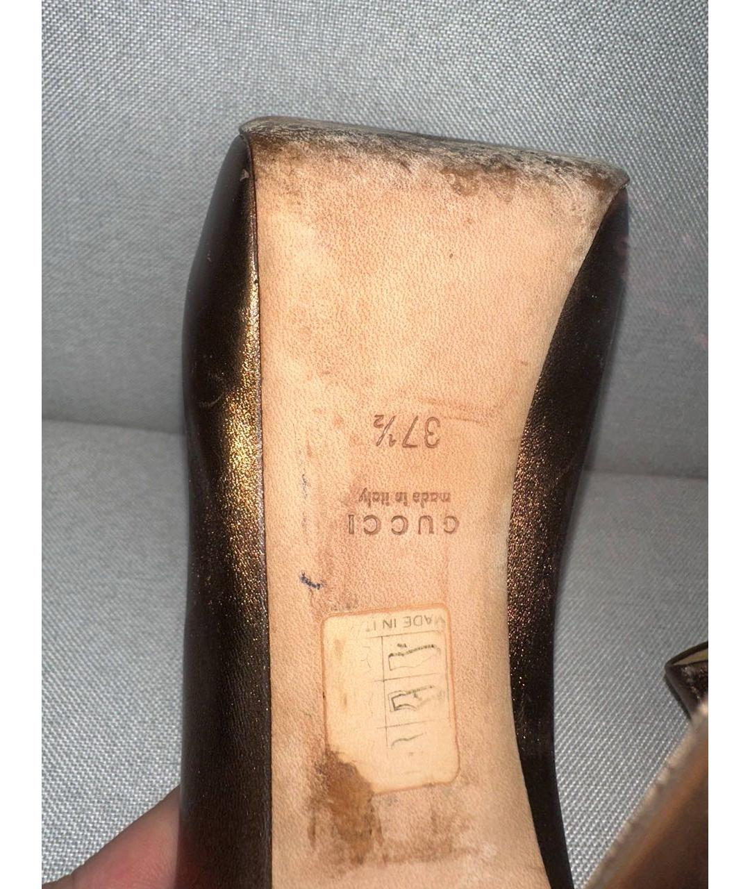 GUCCI Золотые кожаные туфли, фото 5