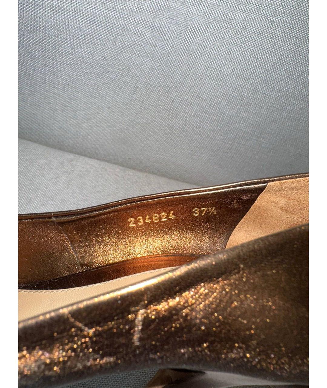 GUCCI Золотые кожаные туфли, фото 6