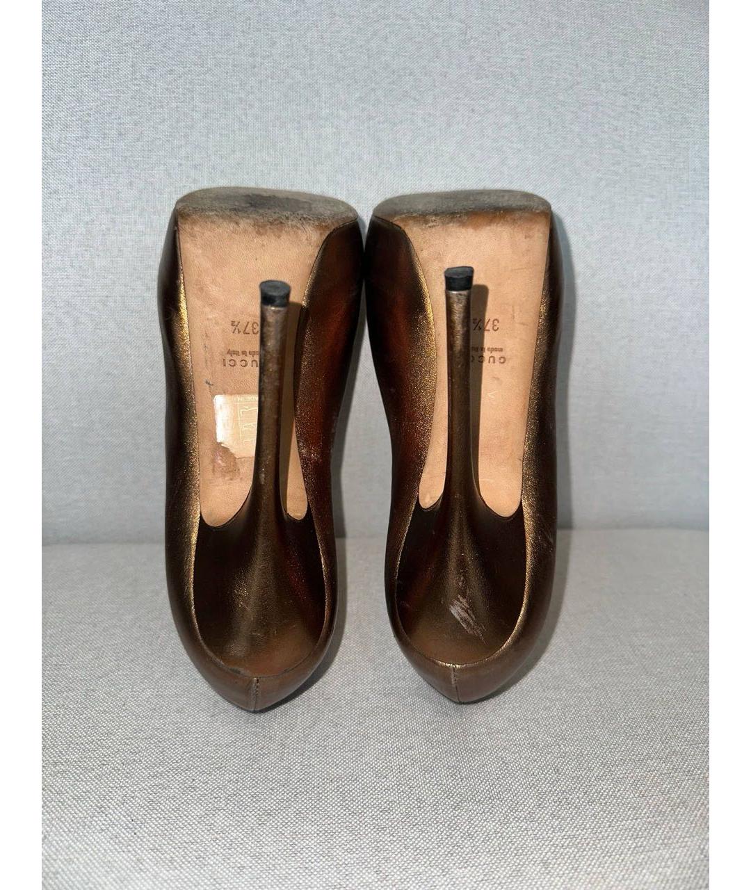 GUCCI Золотые кожаные туфли, фото 3