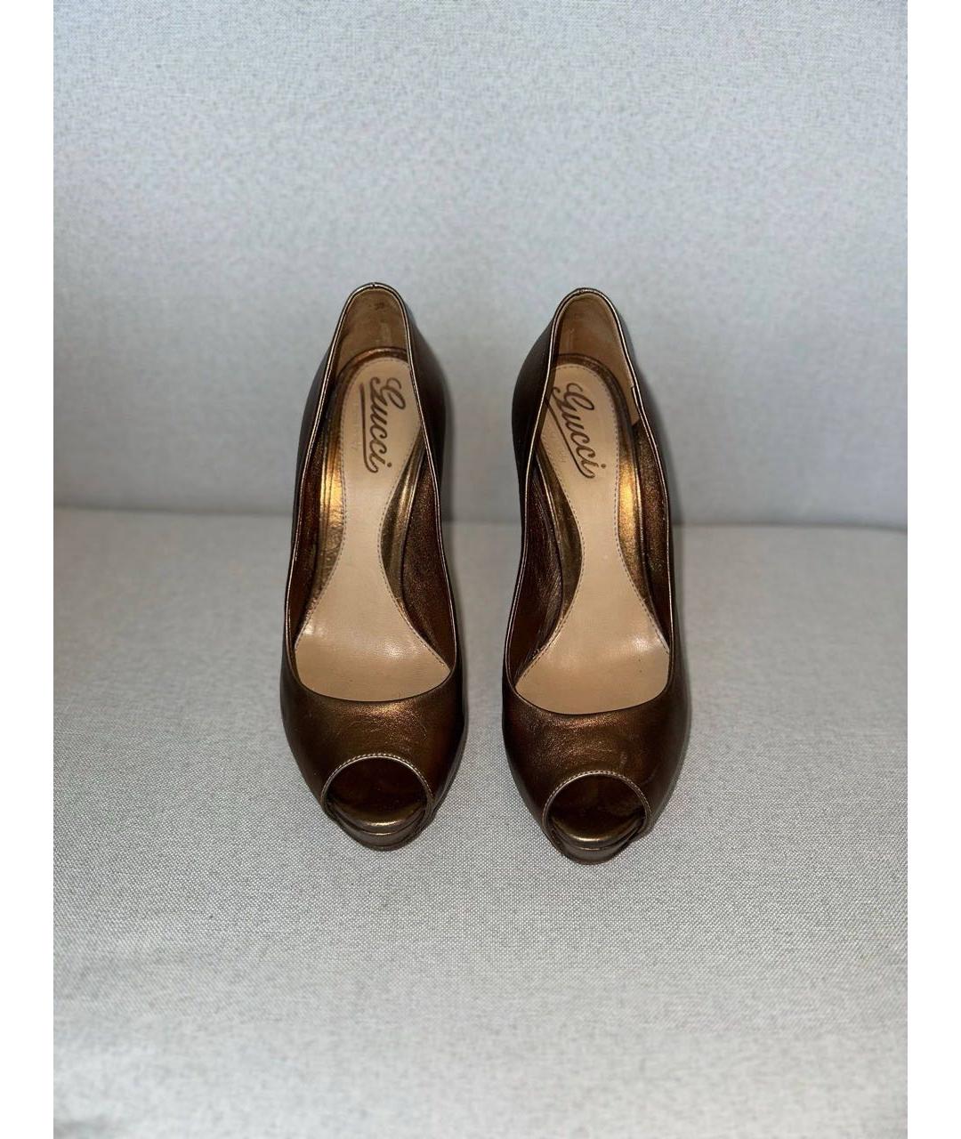 GUCCI Золотые кожаные туфли, фото 2