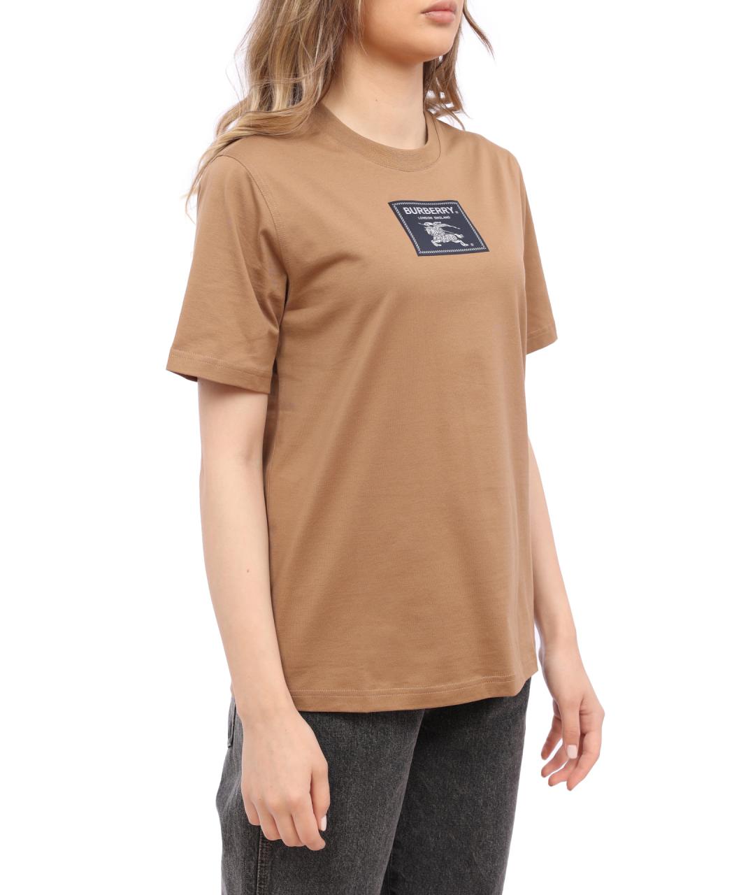 BURBERRY Бежевая хлопковая футболка, фото 5