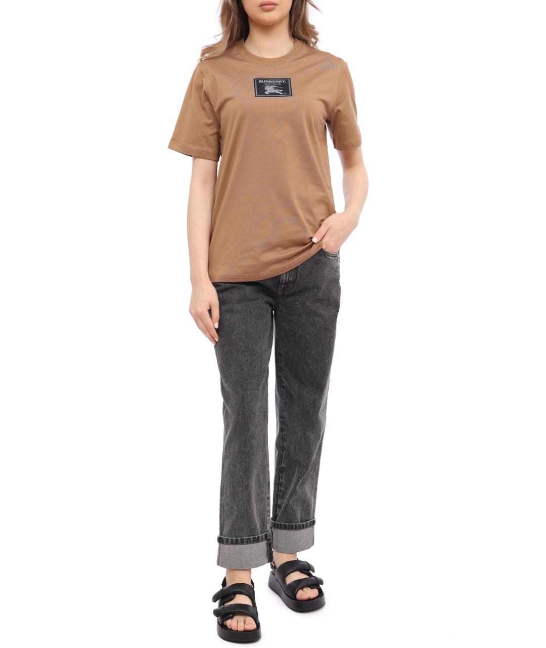 BURBERRY Бежевая хлопковая футболка, фото 2