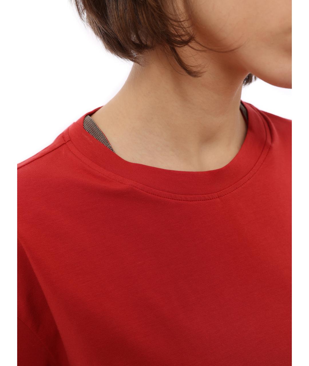 BRUNELLO CUCINELLI Красная хлопковая футболка, фото 6
