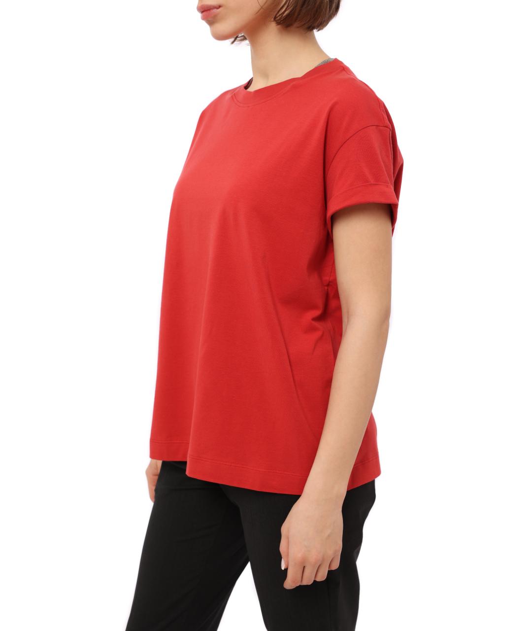 BRUNELLO CUCINELLI Красная хлопковая футболка, фото 4