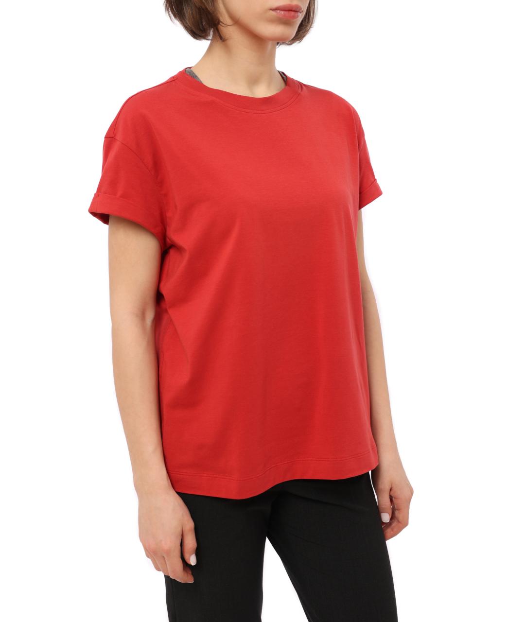 BRUNELLO CUCINELLI Красная хлопковая футболка, фото 5