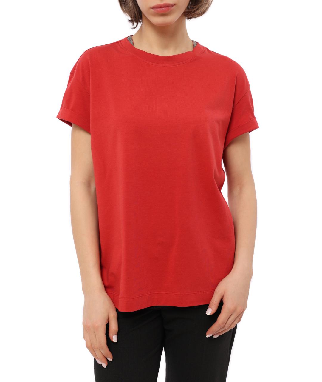 BRUNELLO CUCINELLI Красная хлопковая футболка, фото 3