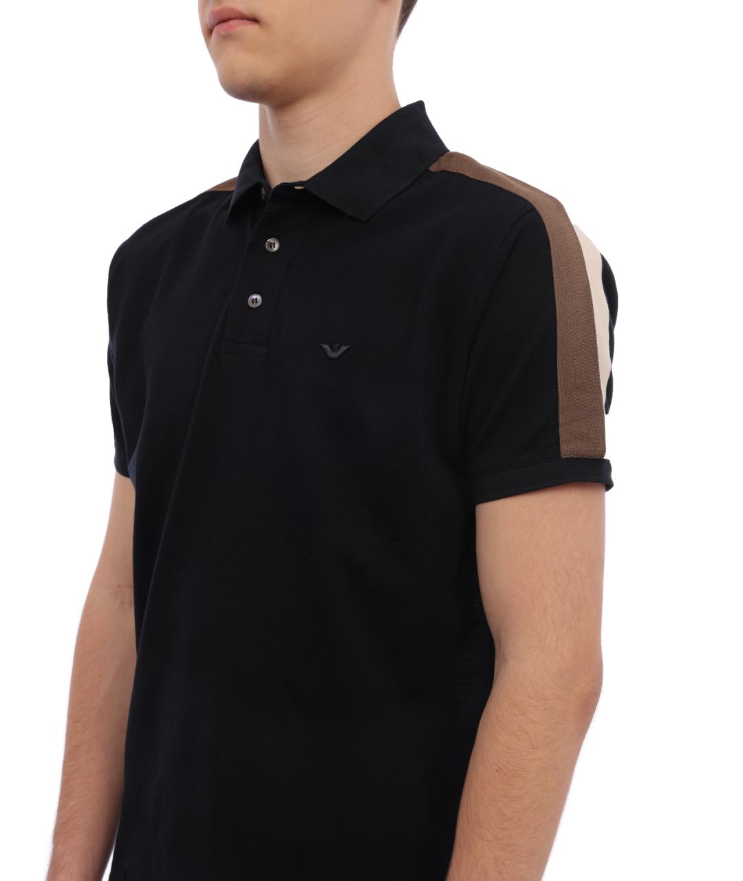 EMPORIO ARMANI Синее хлопковое поло с коротким рукавом, фото 4