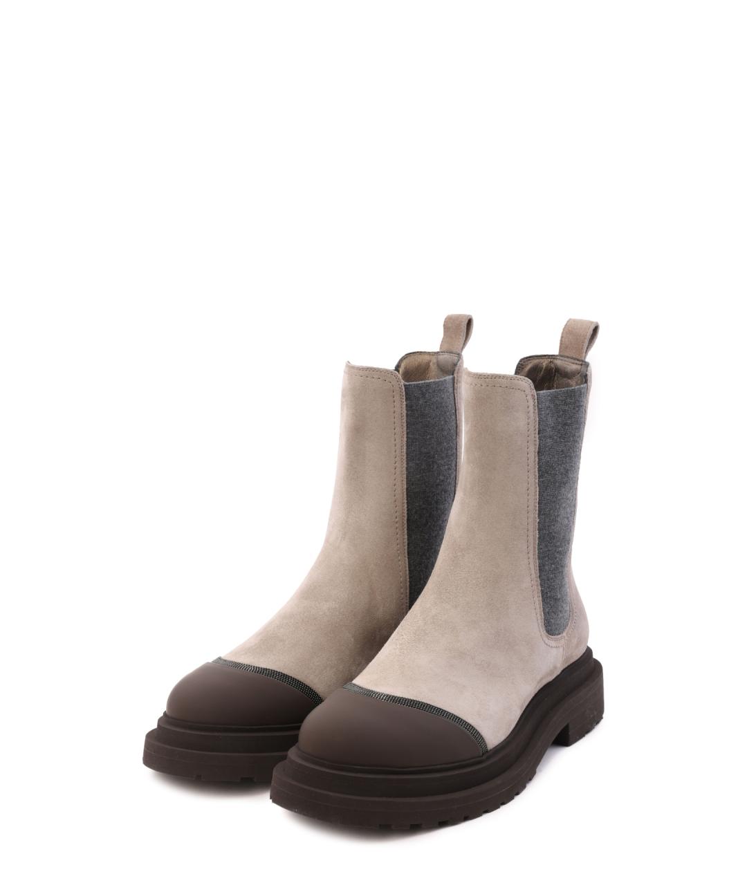 BRUNELLO CUCINELLI Бежевые замшевые ботинки, фото 2