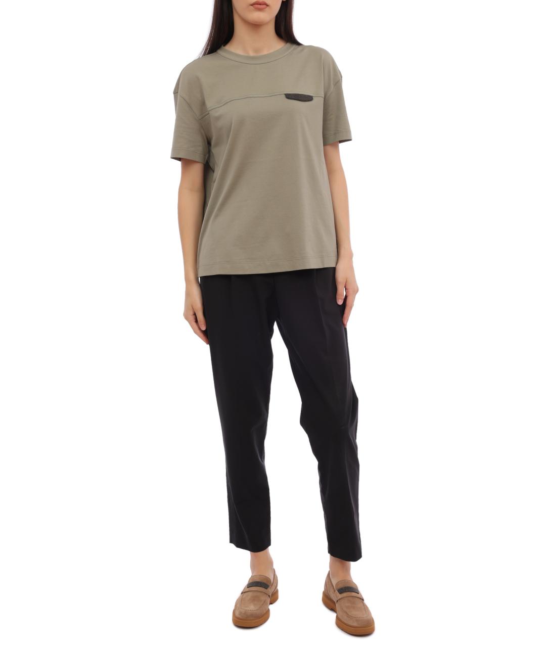 BRUNELLO CUCINELLI Зеленая хлопковая футболка, фото 2