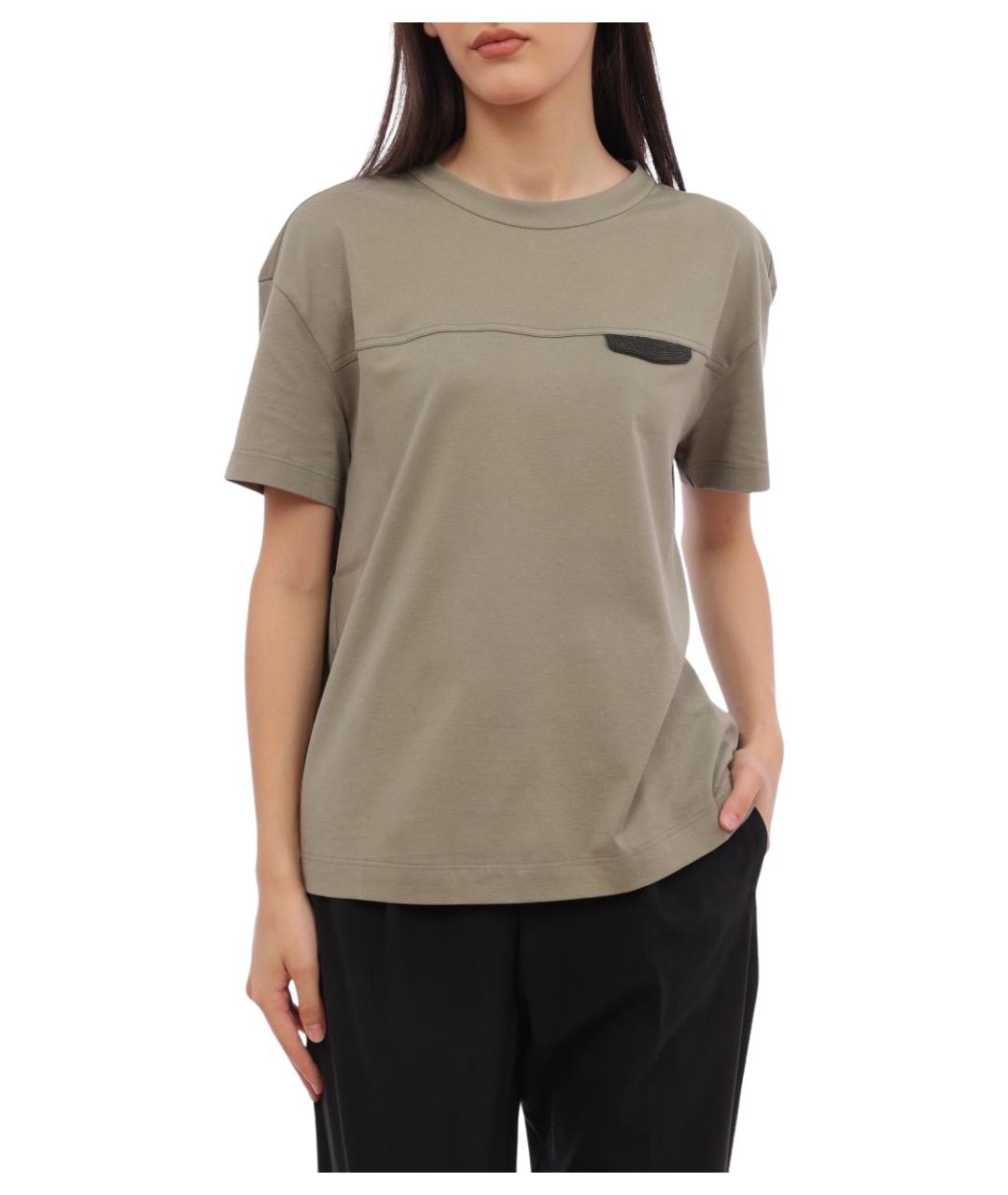 BRUNELLO CUCINELLI Зеленая хлопковая футболка, фото 1