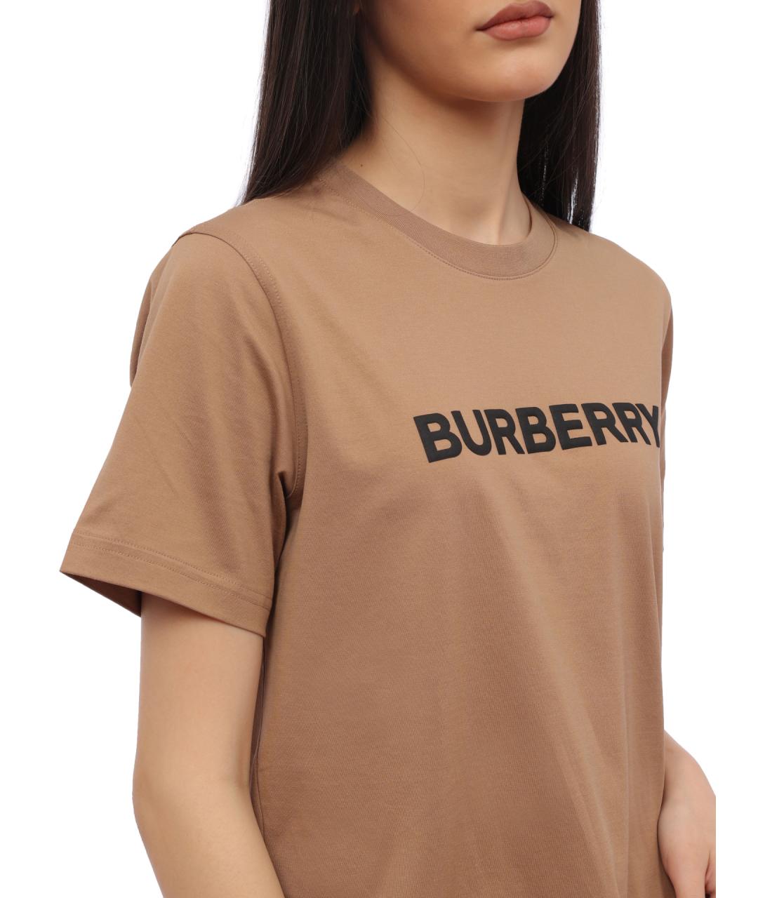 BURBERRY Коричневая хлопковая футболка, фото 4