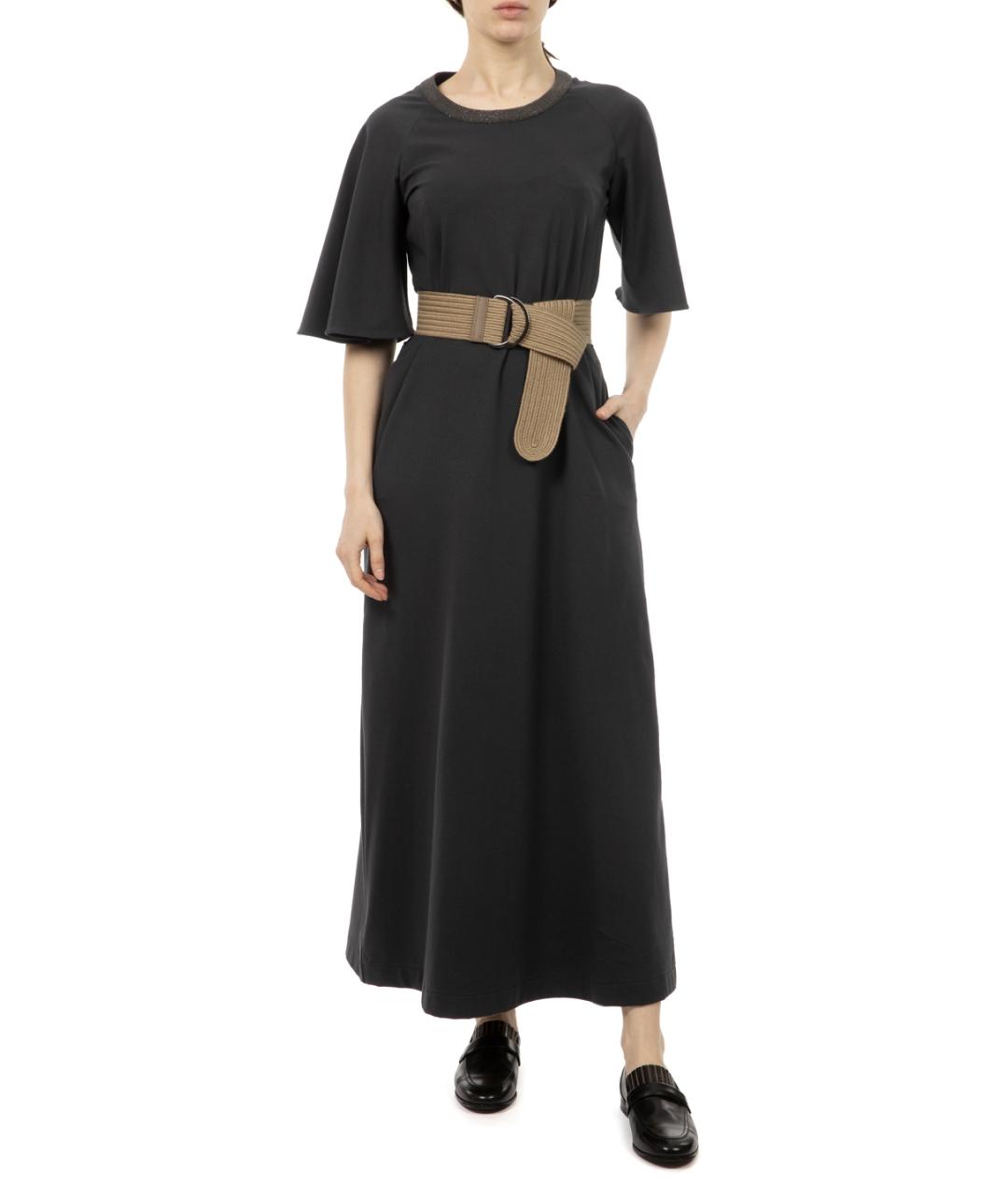 BRUNELLO CUCINELLI Темно-синее хлопко-эластановое повседневное платье, фото 2