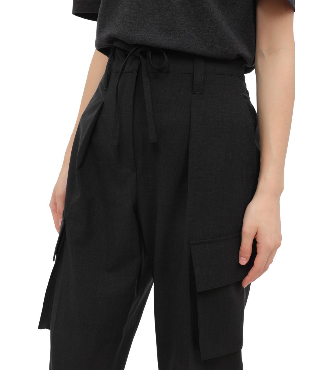 BRUNELLO CUCINELLI Антрацитовые шерстяные прямые брюки, фото 4