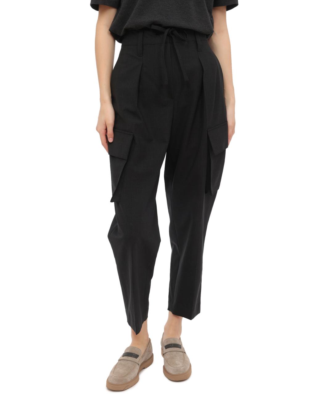 BRUNELLO CUCINELLI Антрацитовые шерстяные прямые брюки, фото 3