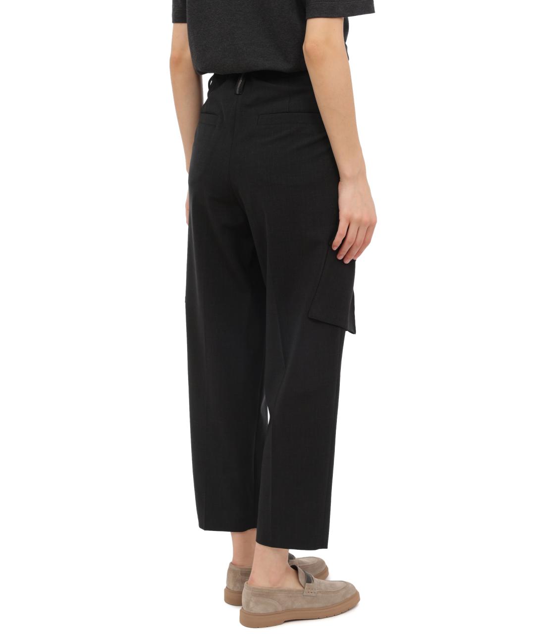 BRUNELLO CUCINELLI Антрацитовые шерстяные прямые брюки, фото 6