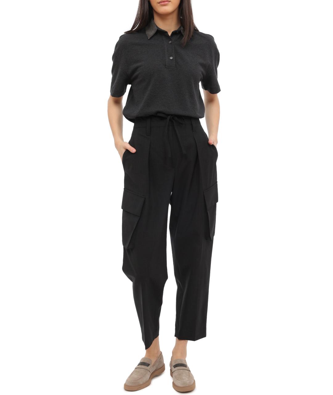 BRUNELLO CUCINELLI Антрацитовые шерстяные прямые брюки, фото 2