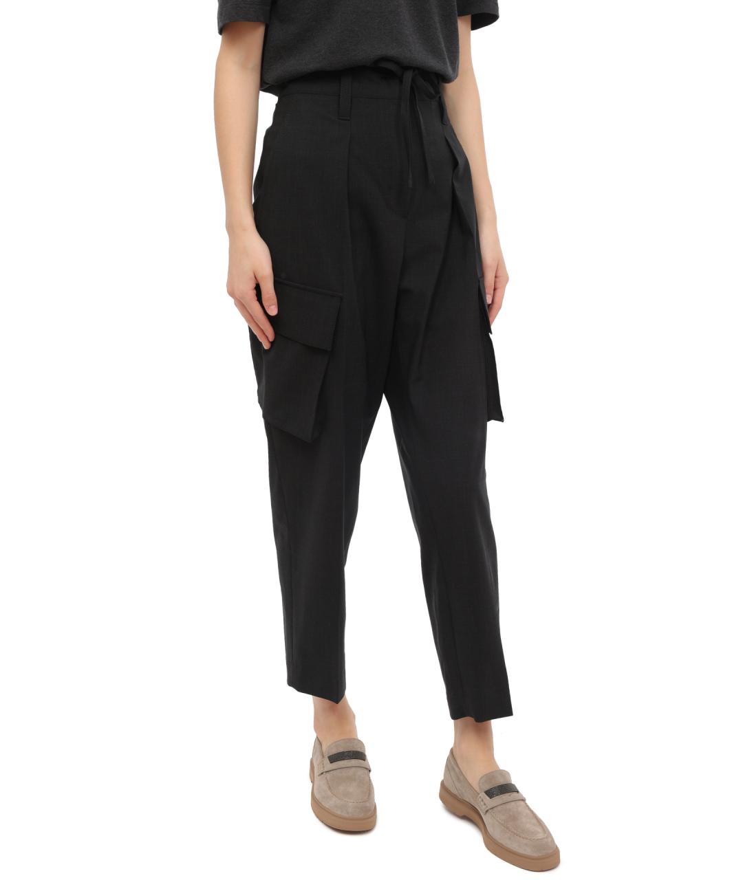 BRUNELLO CUCINELLI Антрацитовые шерстяные прямые брюки, фото 5