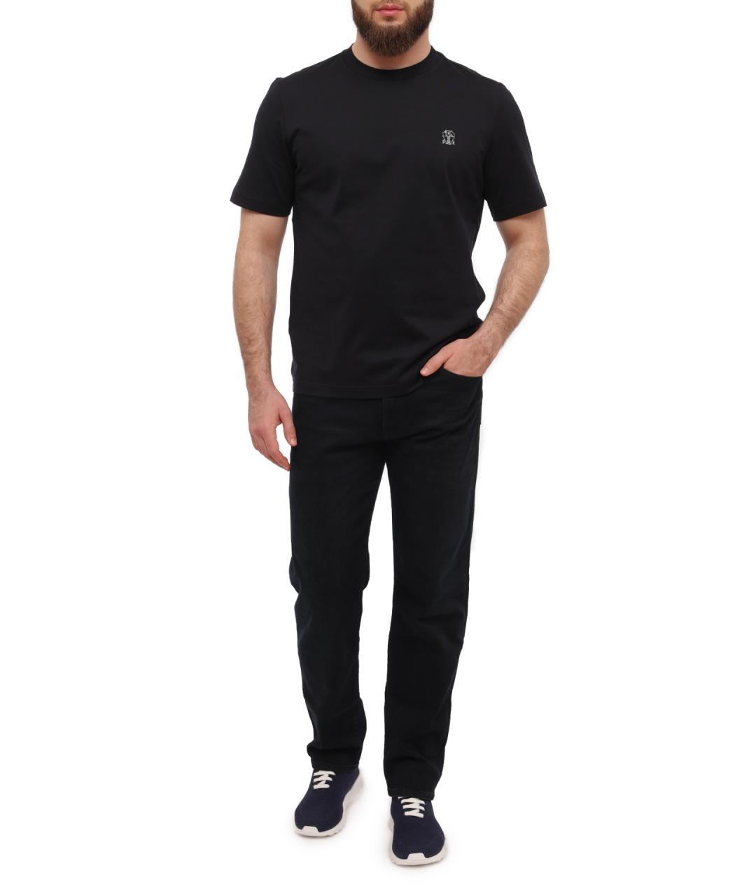 BRUNELLO CUCINELLI Темно-синяя хлопковая футболка, фото 2