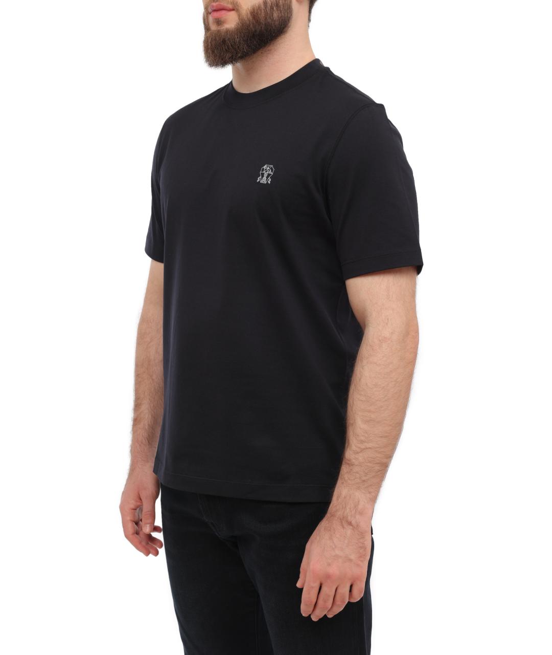BRUNELLO CUCINELLI Темно-синяя хлопковая футболка, фото 3